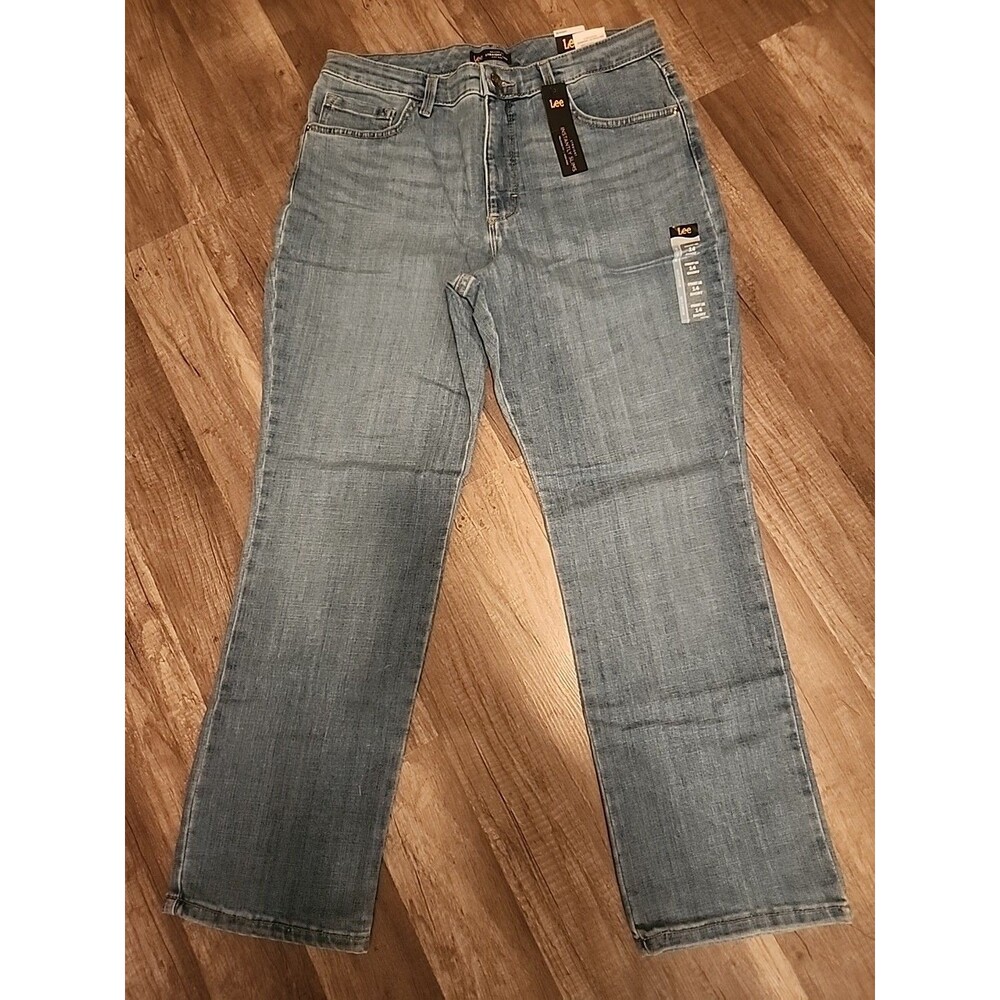 Lee Relaxed  Straight Leg High Rise Inspire Blue Denim Jeans 14 Short